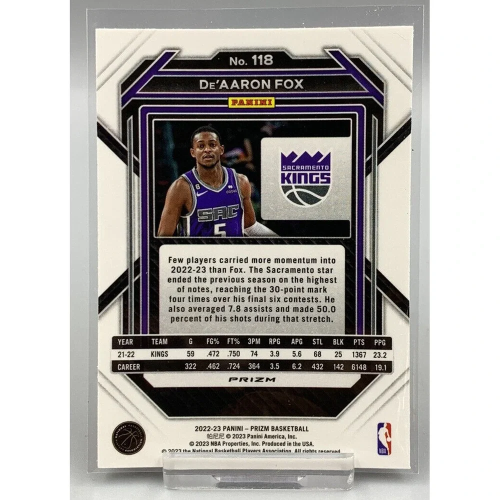 2022-23 Panini Prizm De'Aaron Fox - Red Cracked Ice - #118 - Kings -‎ SP